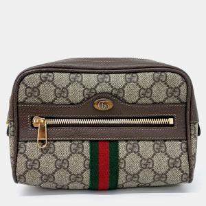 Pre Owned Gucci Brown Coated Canvas and Leather Ophidia GG Supreme Belt Bag