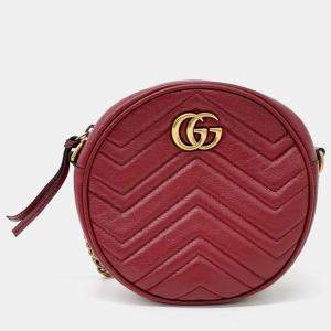 Pre Owned Gucci Red Leather Marmont Round Shoulder Bag