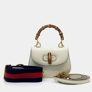 Pre Owned Gucci White Leather 1947 Mini Top Handle Bag