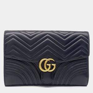 Pre Owned حقيبة كلتش غوتشي مارمونت ماتلاسيه جلد أسود