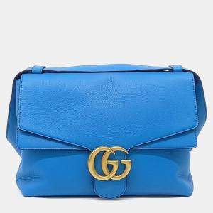 مملوكة مسبقًا Gucci Blue Leather GG Marmont Shoulder Bag