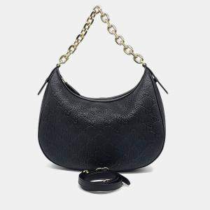مملوكة مسبقًا Gucci Black Leather GG Emblem Shoulder Bag