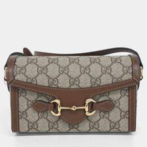 Pre Owned Gucci Beige/Brown Coated Canvas Horsebit 1955 Mini Bag