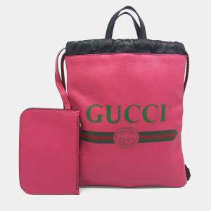 مملوكة مسبقًا Gucci Black/Pink Leather Drawstring Backpack 