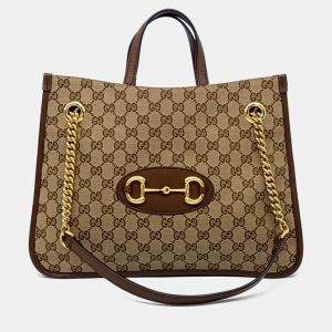 مملوكة مسبقًا Gucci Beige/Brown Coated Canvas 1955 Horsebit Medium Tote Bag