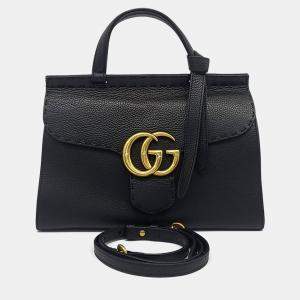 Pre Owned حقيبة كتف وتوت غوتشي مارمونت جلد سوداء