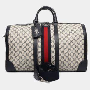 Pre Owned Gucci Beige/Brown Coated Canvas Savoy Large Duffel Bag