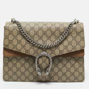 Pre Owned Gucci Beige/Ebony GG Supreme Canvas and Suede Medium Dionysus Shoulder Bag