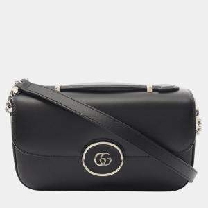 Pre Owned Gucci Black Mini Leather Petite GG Satchel