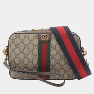 Pre Owned Gucci Beige Small GG Supreme Web Ophidia Crossbody
