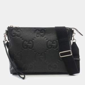 Pre Owned Gucci Black Medium Jumbo GG Embossed Messenger Bag