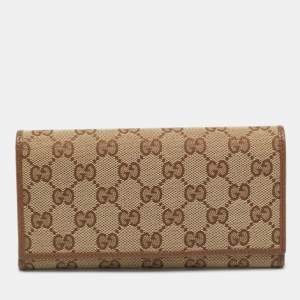 Pre Owned Gucci Beige GG Canvas Flap Continental Wallet