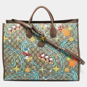 Pre Owned Gucci x Disney Multicolor Donald Duck GG Supreme Canvas and Leather Interlocking G Shopping Tote