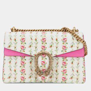 Pre Owned Gucci Beige Pink White Limited Edition Small Calfskin Floral Print Dionysus Shoulder Bag
