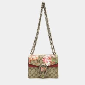 Pre Owned Gucci Old Rose/Beige GG Supreme Canvas Mini Blooms Dionysus Shoulder Bag