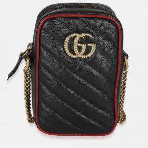 Pre Owned Gucci Red/Black Calfskin Matelasse Mini GG Marmont Crossbody Bag