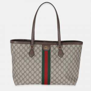 Pre Owned Gucci Beige GG Supreme Canvas Medium Ophidia Tote