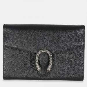 Pre Owned Gucci Black Dollar Calfskin Dionysus Chain Wallet