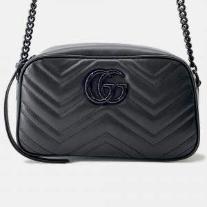 Pre Owned Gucci GG Marmont Small Camera Bag Black Leather Size Small