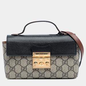 Pre Owned Gucci Brown Mini GG Supreme Padlock Satchel