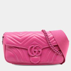 Pre Owned Gucci Pink Small Calfskin GG Marmont 2.0 Satchel