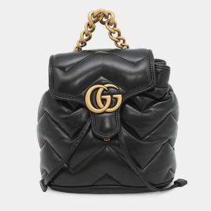 Pre Owned Gucci Gg Marmont Mini Backpack In Leather Black