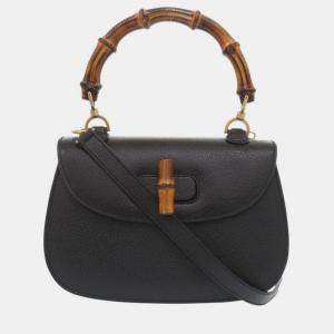 Pre Owned Gucci Bamboo Leather Black Handbag