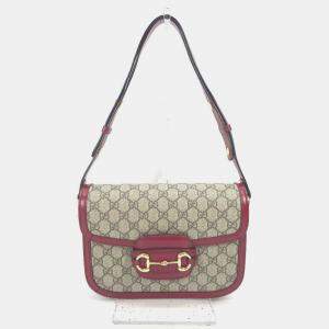 Pre Owned Gucci Gg Supreme Horsebit 1955 Shoulder Bag Beige Canvas/Leather