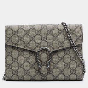 Pre Owned Gucci Brown GG Supreme Dionysus Chain Wallet