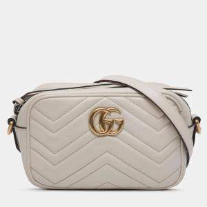 Pre Owned Gucci White Mini GG Marmont Matelasse Leather Crossbody