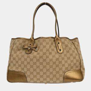 Pre Owned Gucci Beige Gold GG Tote Bag