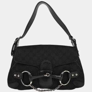 Pre Owned Gucci Black Horsebit GG Handbag