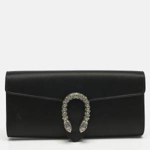 Pre Owned Gucci Black Satin Dionysus Crystals Clutch