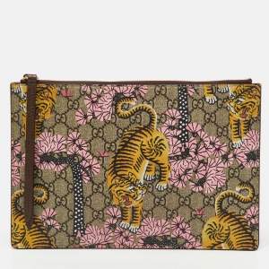 Pre Owned Gucci Multicolor GG Supreme Canvas Bengal Tiger Print Zip Pouch