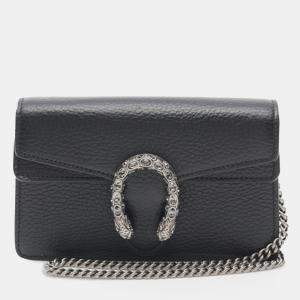 Pre Owned Gucci Black Super Mini Dionysus Leather Crossbody Bag
