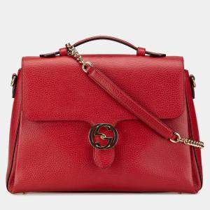 Pre Owned Gucci Red Medium Dollar Calf Interlocking G Satchel