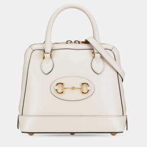 Pre Owned Gucci White Small Leather Horsebit 1955 Satchel
