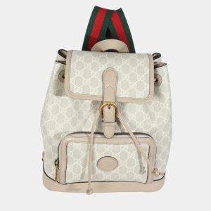 Pre Owned Gucci White GG Supreme Monogram Azalea Calfskin Retro Interlocking G Buckle Back