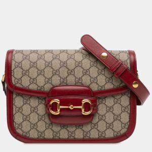 Pre Owned Gucci Brown Medium GG Supreme Horsebit 1955 Shoulder Bag