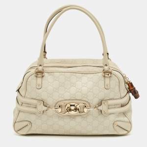 Pre Owned Gucci White Guccissima Leather Large Wave Boston Bag