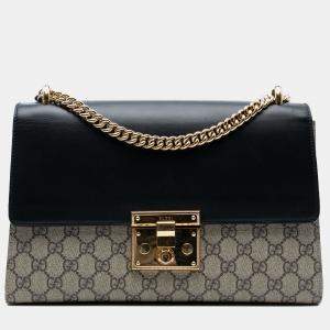Pre Owned Gucci Beige/Black Medium GG Supreme Padlock Shoulder Bag