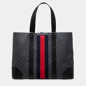 Pre Owned Gucci Black Large GG Supreme Web Tote