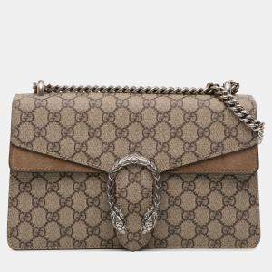 Pre Owned Gucci Beige Brown Medium GG Supreme Dionysus Shoulder Bag