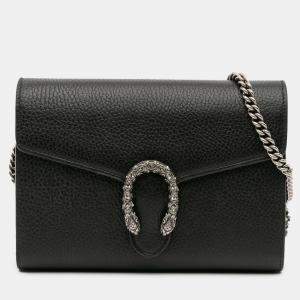 Pre Owned Gucci Black Mini Leather Dionysus Wallet on Chain