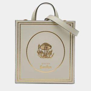 Pre Owned Gucci Beige Garden Calfskin Mushrooms Vertical Shopping Tote