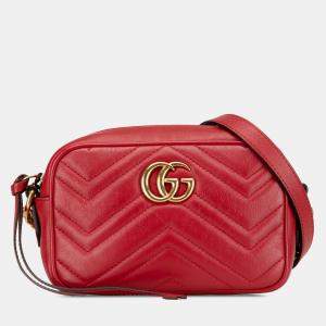 Pre Owned Gucci Red Mini GG Marmont Matelasse Leather Crossbody