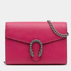 Pre Owned Gucci Pink Mini Leather Dionysus Wallet on Chain