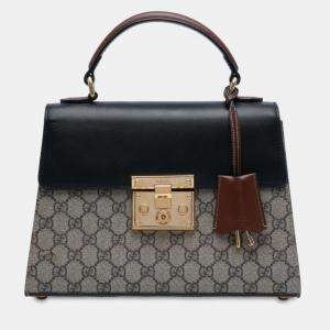 Pre Owned Gucci Brown Small GG Supreme Padlock Satchel