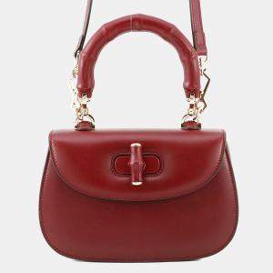 Pre Owned Gucci Bamboo 1947 Top Handle Bag Rosso Ancora Red Leather Size Small