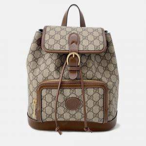 Pre Owned Gucci Interlocking G GG Supreme Backpack Beige/Brown Pvc Leather